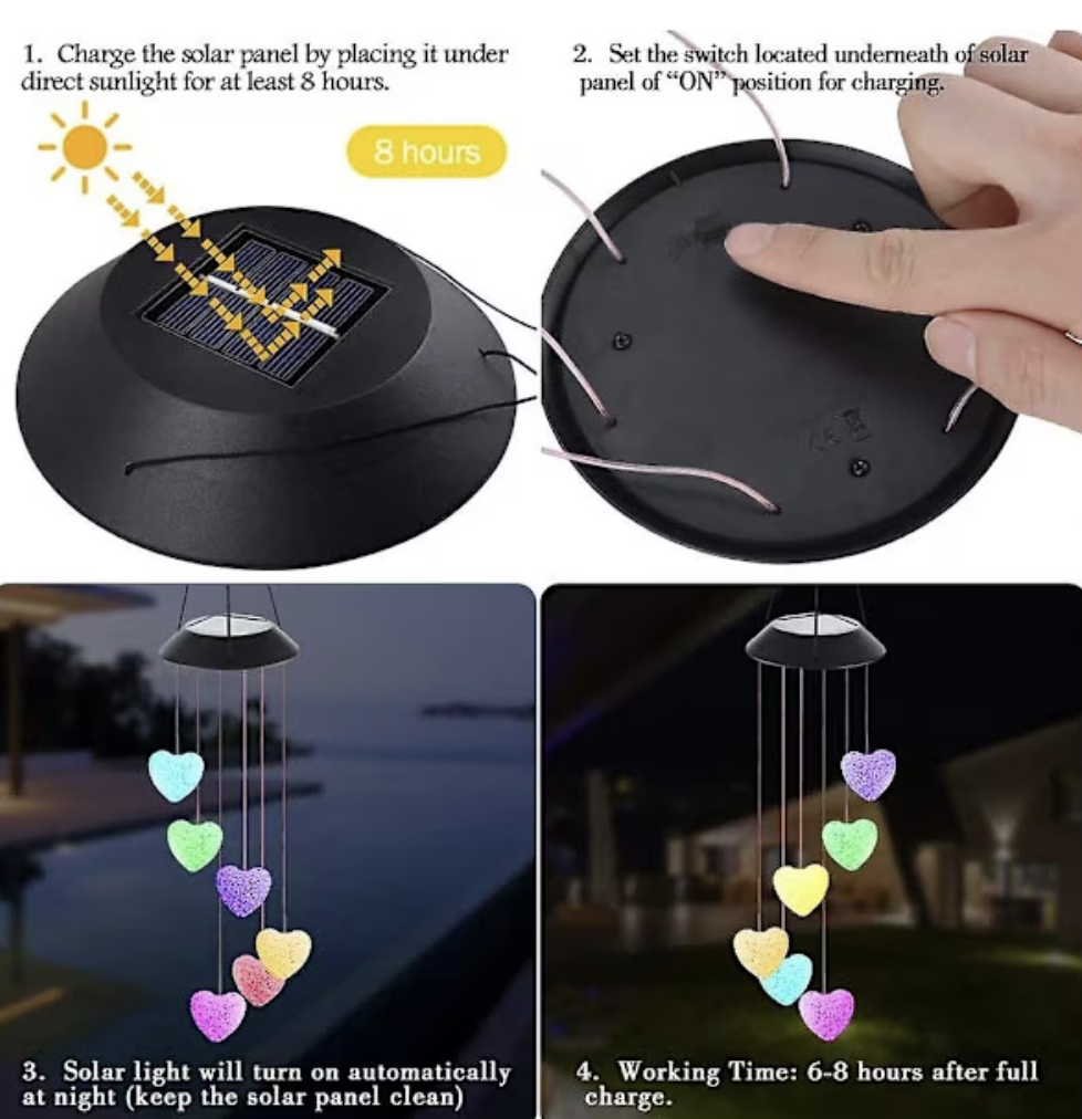 Set 2 x Clopoței de vânt cu încărcare solară, Fluturi, Colibri, Inimi
