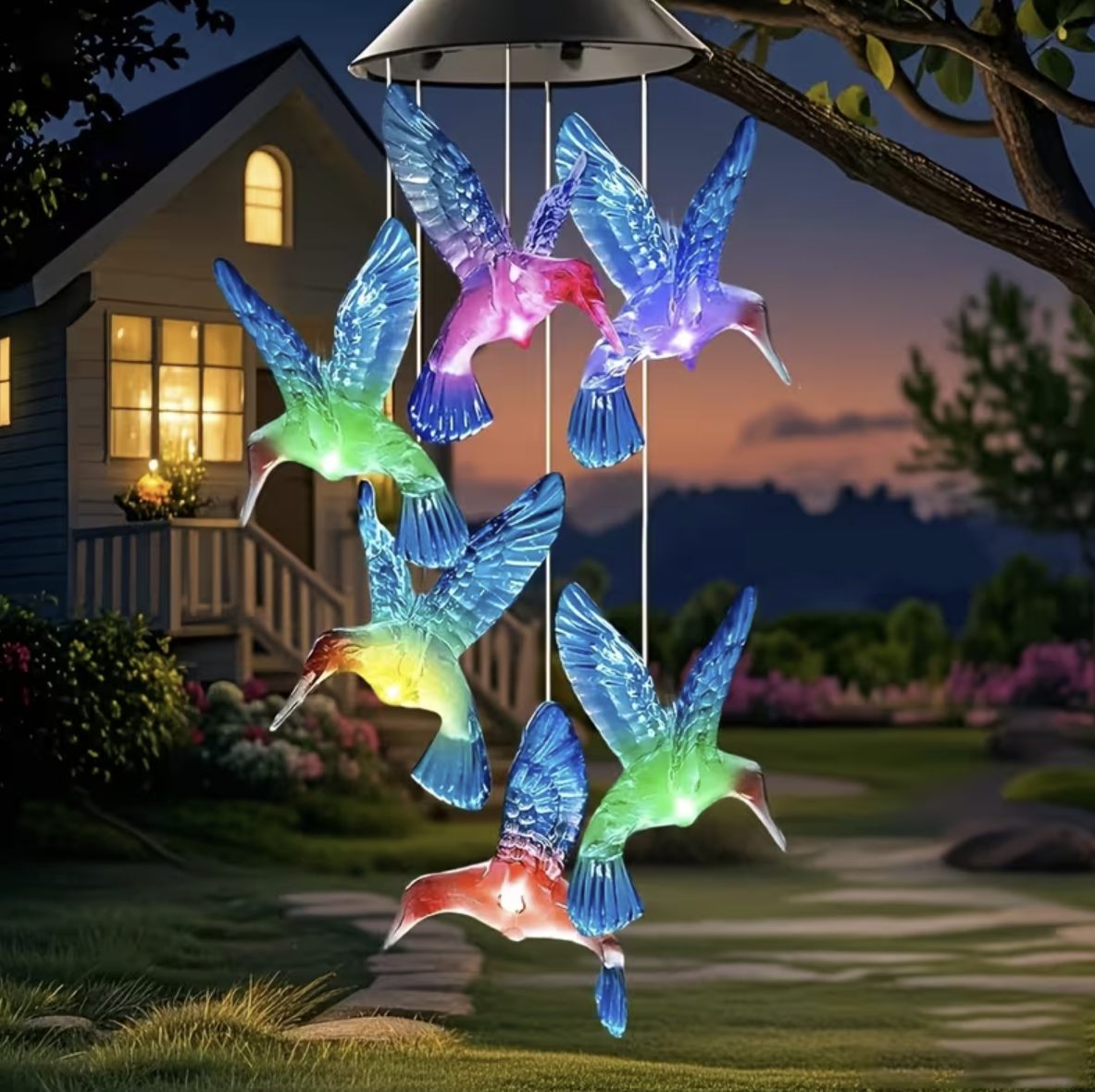 Set 2 x Clopoței de vânt cu încărcare solară, Fluturi, Colibri, Inimi