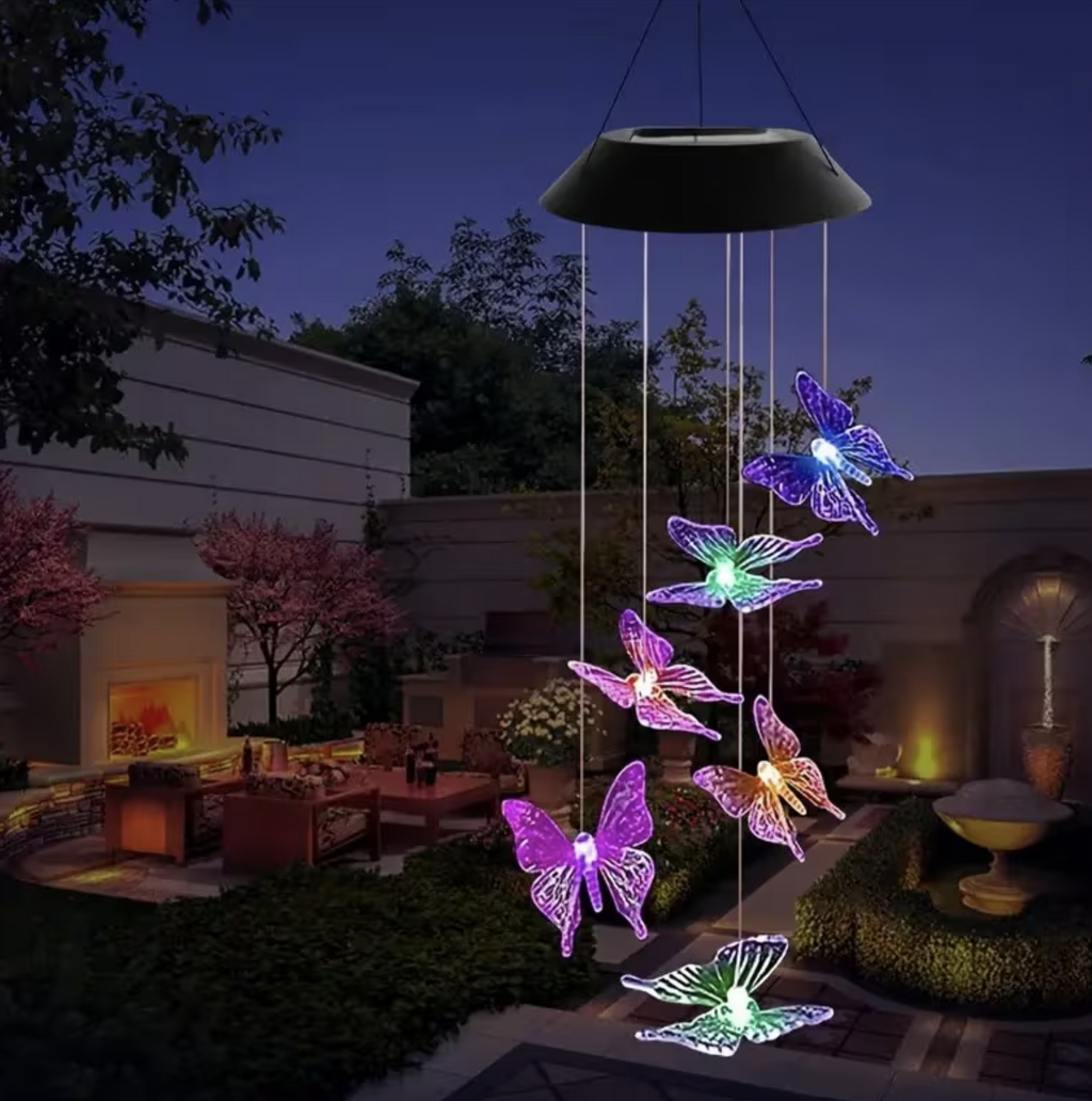 Set 2 x Clopoței de vânt cu încărcare solară, Fluturi, Colibri, Inimi