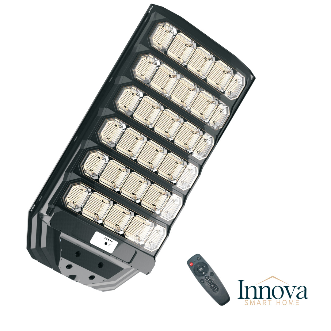 Lampa Solară Stradală Polaris Innova 1600W – LED 120.000 lm, Senzor Lumină/Mișcare și Telecomandă, IP66 & Suport Prindere+Cadou Surpriză