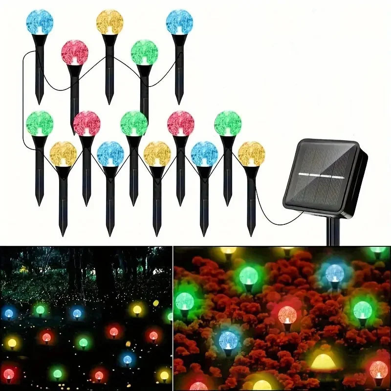 Set 2 Instalații Solare de Grădină cu 15 Globuri LED, Lumină Caldă sau Multicoloră