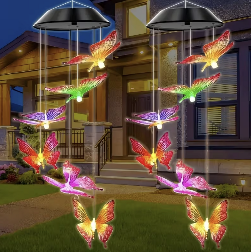 Set 2 x Clopoței de vânt cu încărcare solară, Fluturi, Colibri, Inimi