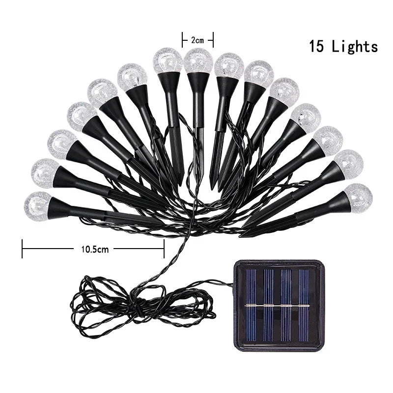 Set 2 Instalații Solare de Grădină cu 15 Globuri LED, Lumină Caldă sau Multicoloră