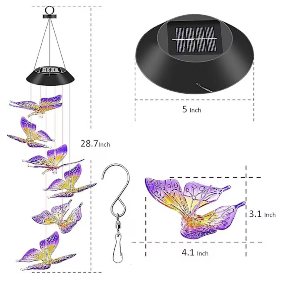 Set 2 x Clopoței de vânt cu încărcare solară, Fluturi, Colibri, Inimi