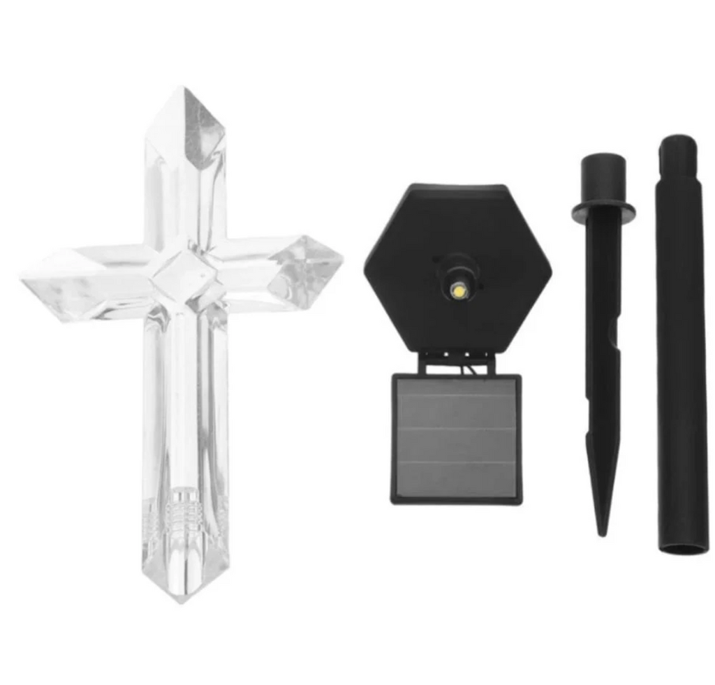 Set 4 Cruci Solare Decorative LED Alb Cald pentru Grădină și Cimitir – Iluminare Automată