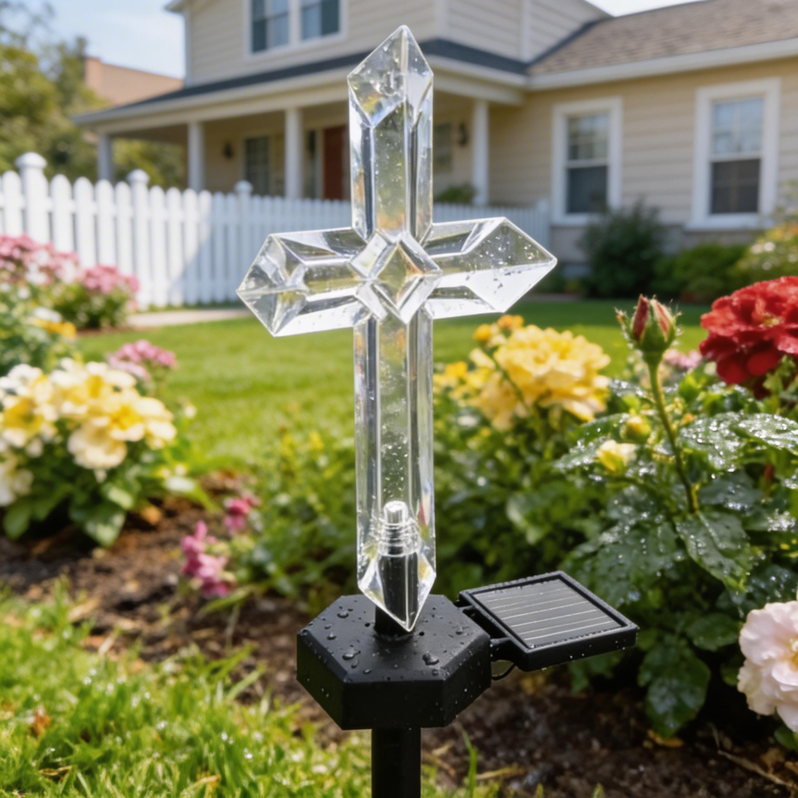 Set 4 Cruci Solare Decorative LED Alb Cald pentru Grădină și Cimitir – Iluminare Automată