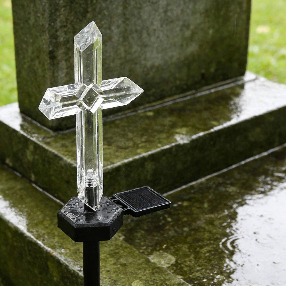 Set 4 Cruci Solare Decorative LED Alb Cald pentru Grădină și Cimitir – Iluminare Automată