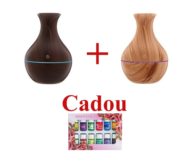 Pachet 1 + 1 Difuzor Aromaterapie cu ultrasunete și Umidificator cu led, 130 ml + Cadou 12 Esențe Aromaterapie