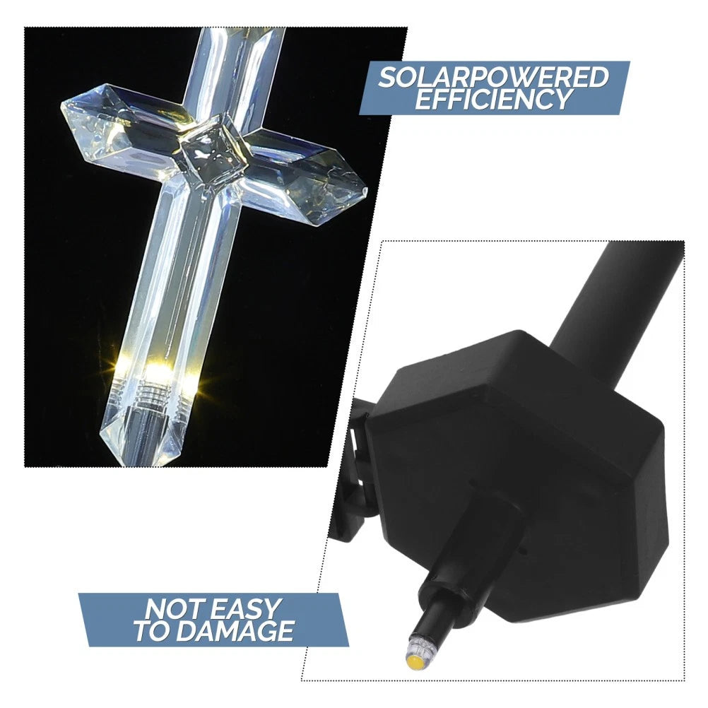 Set 4 Cruci Solare Decorative LED Alb Cald pentru Grădină și Cimitir – Iluminare Automată