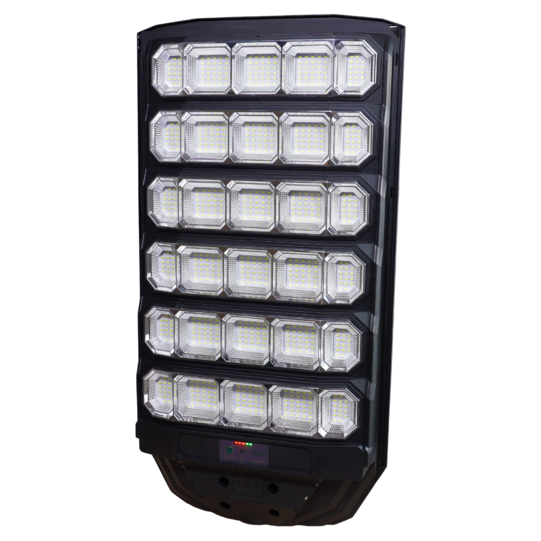 Lampa Solară Stradală Polaris Innova 1600W – LED 120.000 lm, Senzor Lumină/Mișcare și Telecomandă, IP66 & Suport Prindere+Cadou Surpriză