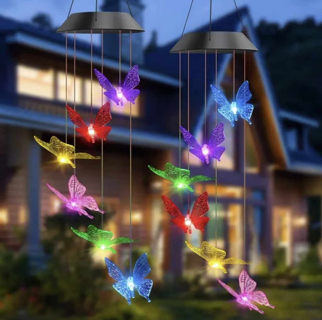 Set 2 x Clopoței de vânt cu încărcare solară, Fluturi, Colibri, Inimi
