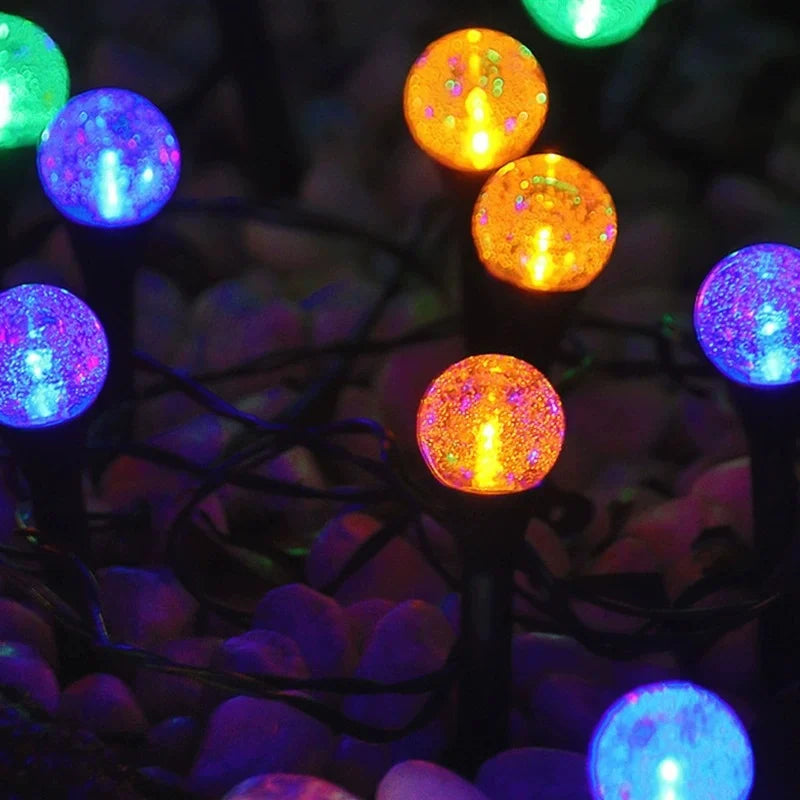 Set 2 Instalații Solare de Grădină cu 15 Globuri LED, Lumină Caldă sau Multicoloră