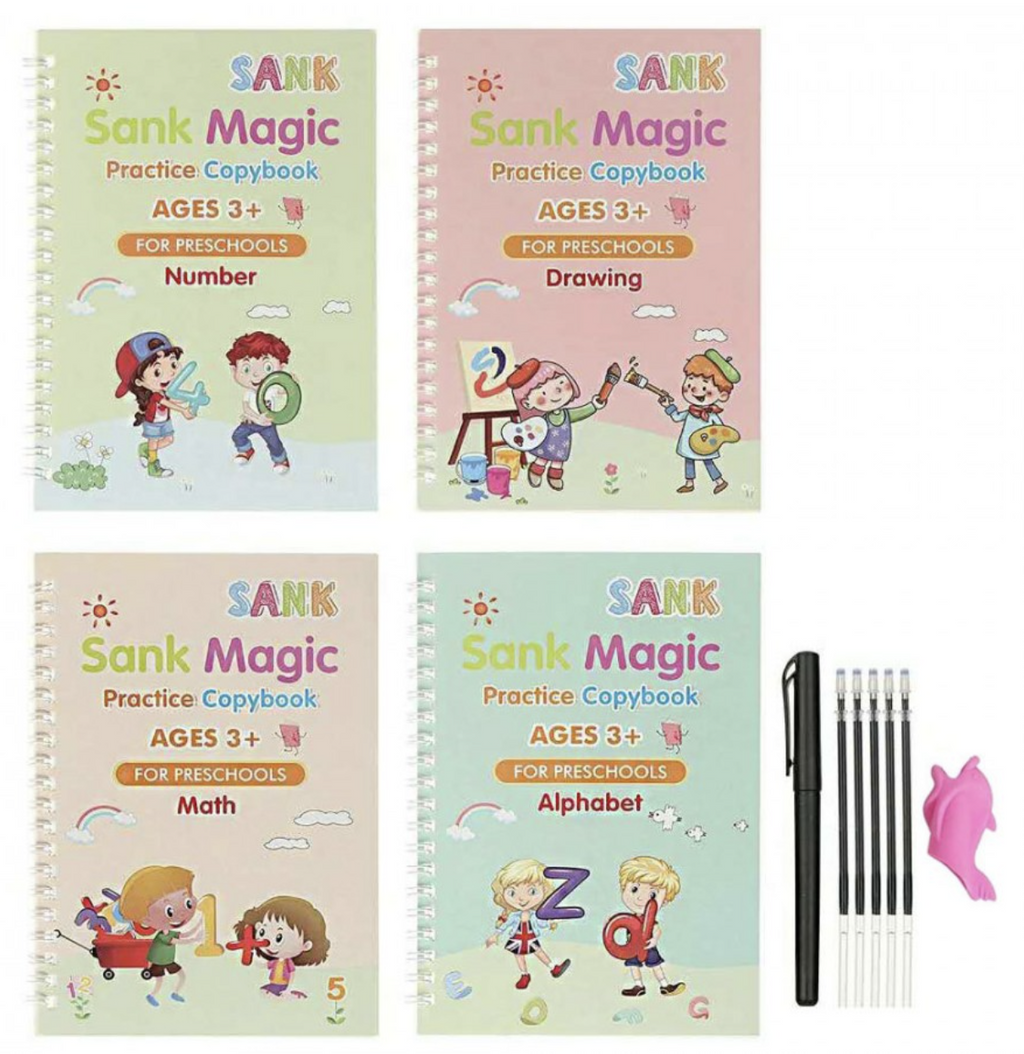 Set with 4 workbooks and magic pen for writing and drawing Sank Magic, school supplies, multicolor, 19 cm X 13 cm