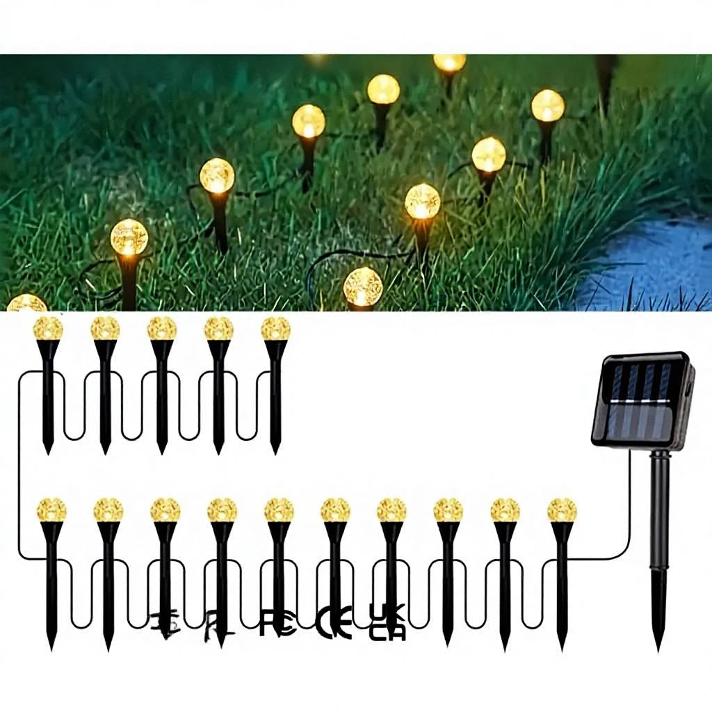 Set 2 Instalații Solare de Grădină cu 15 Globuri LED, Lumină Caldă sau Multicoloră
