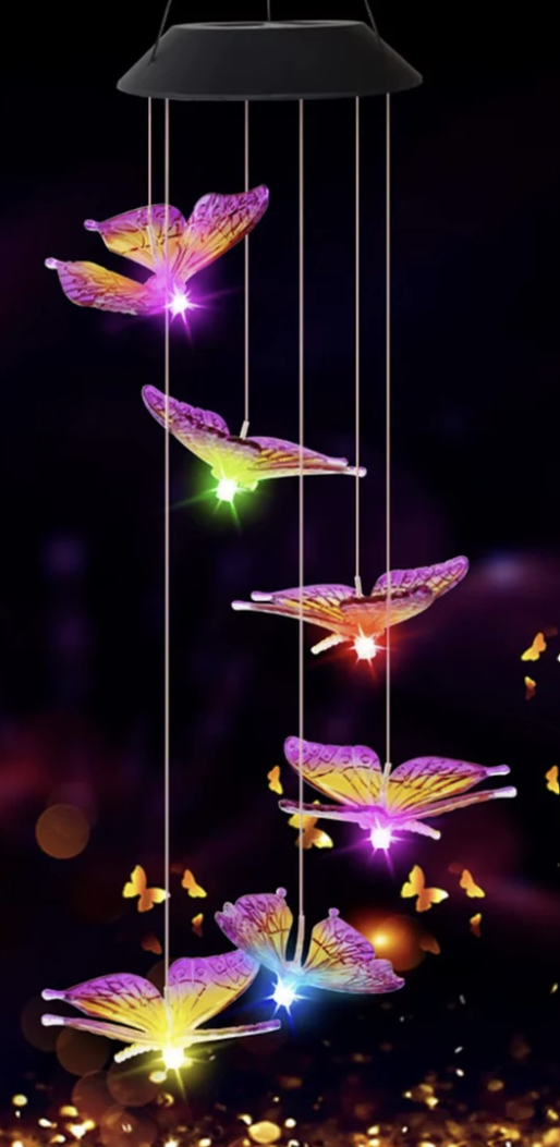 Set 2 x Clopoței de vânt cu încărcare solară, Fluturi, Colibri, Inimi
