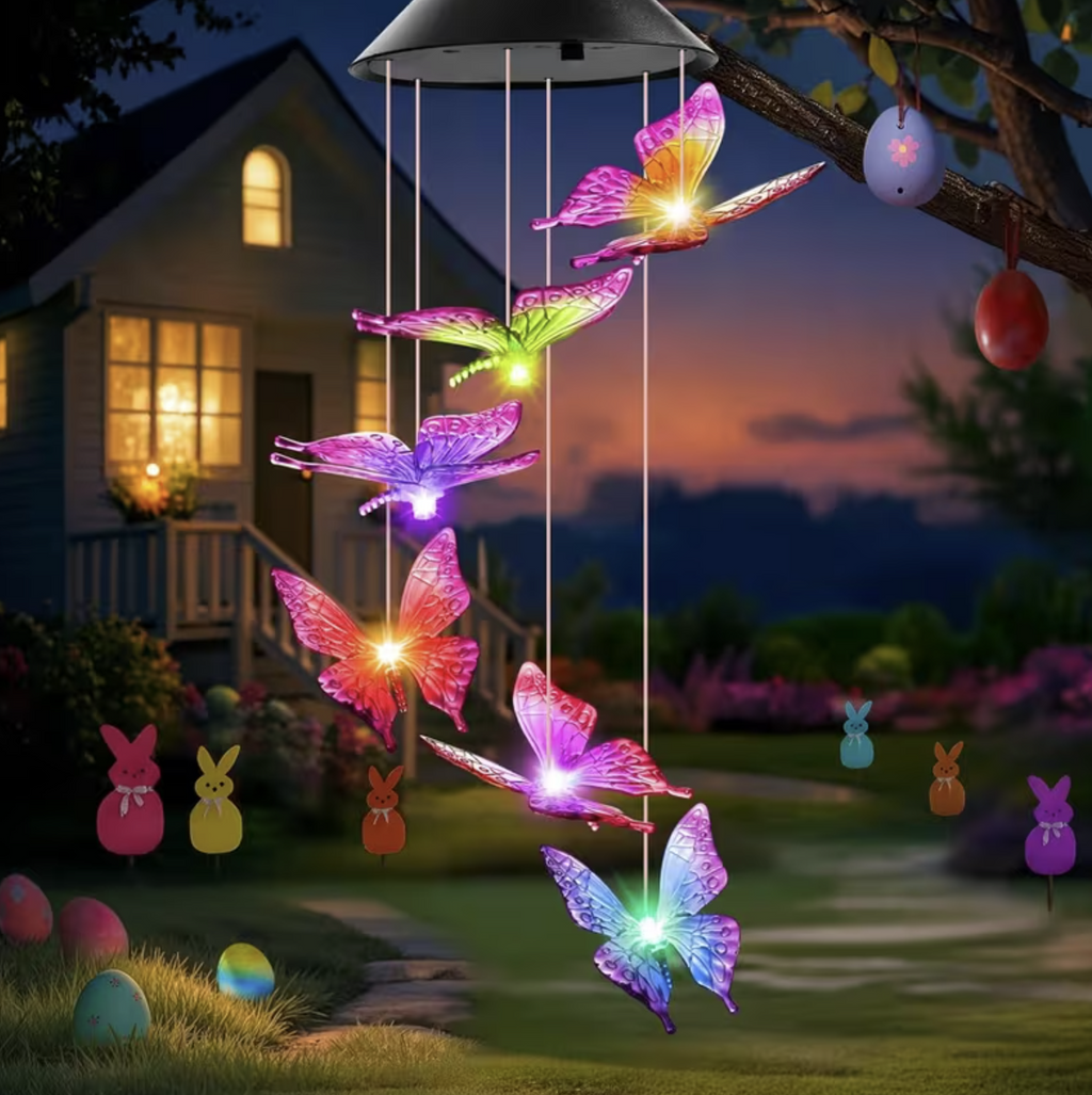 Set 2 x Clopoței de vânt cu încărcare solară, Fluturi, Colibri, Inimi