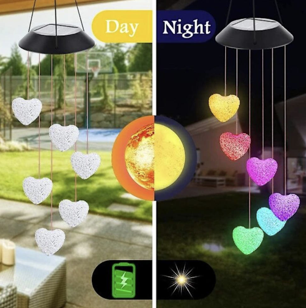 Set 2 x Clopoței de vânt cu încărcare solară, Fluturi, Colibri, Inimi