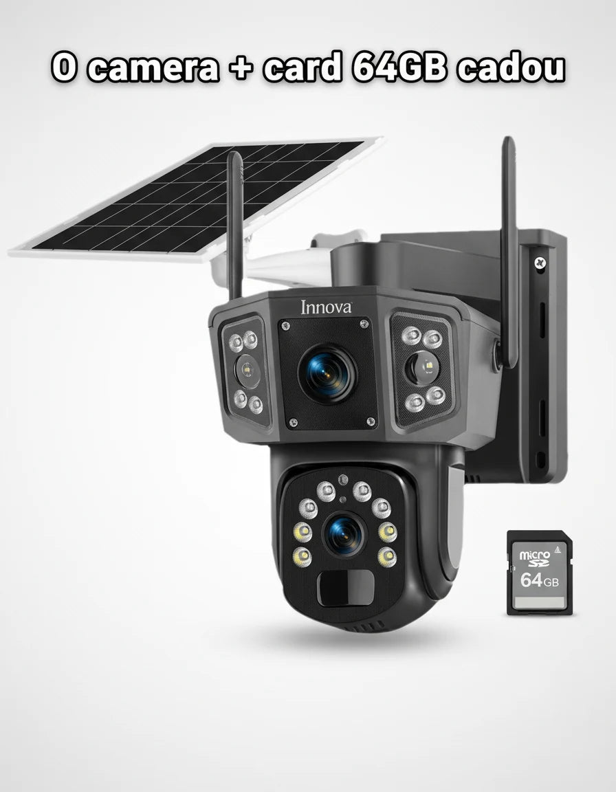 Camera Supraveghere Solara Dubla INNOVA 4G , 6MP , Full HD, PTZ 360°, baterie 12000mAh, vedere nocturna, audio bidirectional, O-KAM PRO, 3 ani garantie