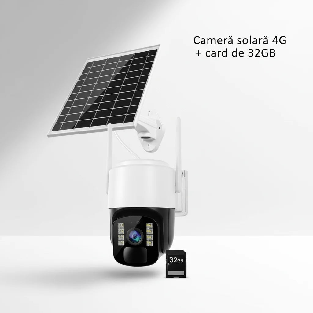 Cameră Supraveghere Solară INNOVA 4G TS1 - 3MP, PTZ 355°, Night Vision Color, Audio Bidirecțional, Alarmă, O-Kam Pro