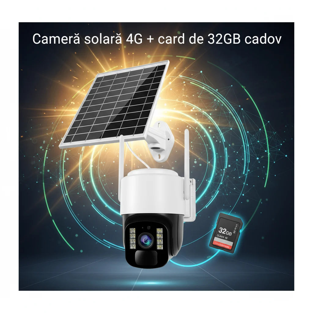 Cameră Supraveghere Solară INNOVA 4G TS1 - 3MP, PTZ 355°, Night Vision Color, Audio Bidirecțional, Alarmă, O-Kam Pro