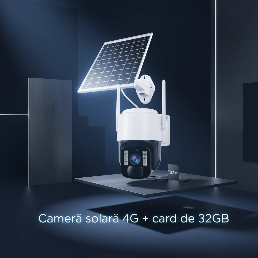 Cameră Supraveghere Solară INNOVA 4G TS1 - 3MP, PTZ 355°, Night Vision Color, Audio Bidirecțional, Alarmă, O-Kam Pro
