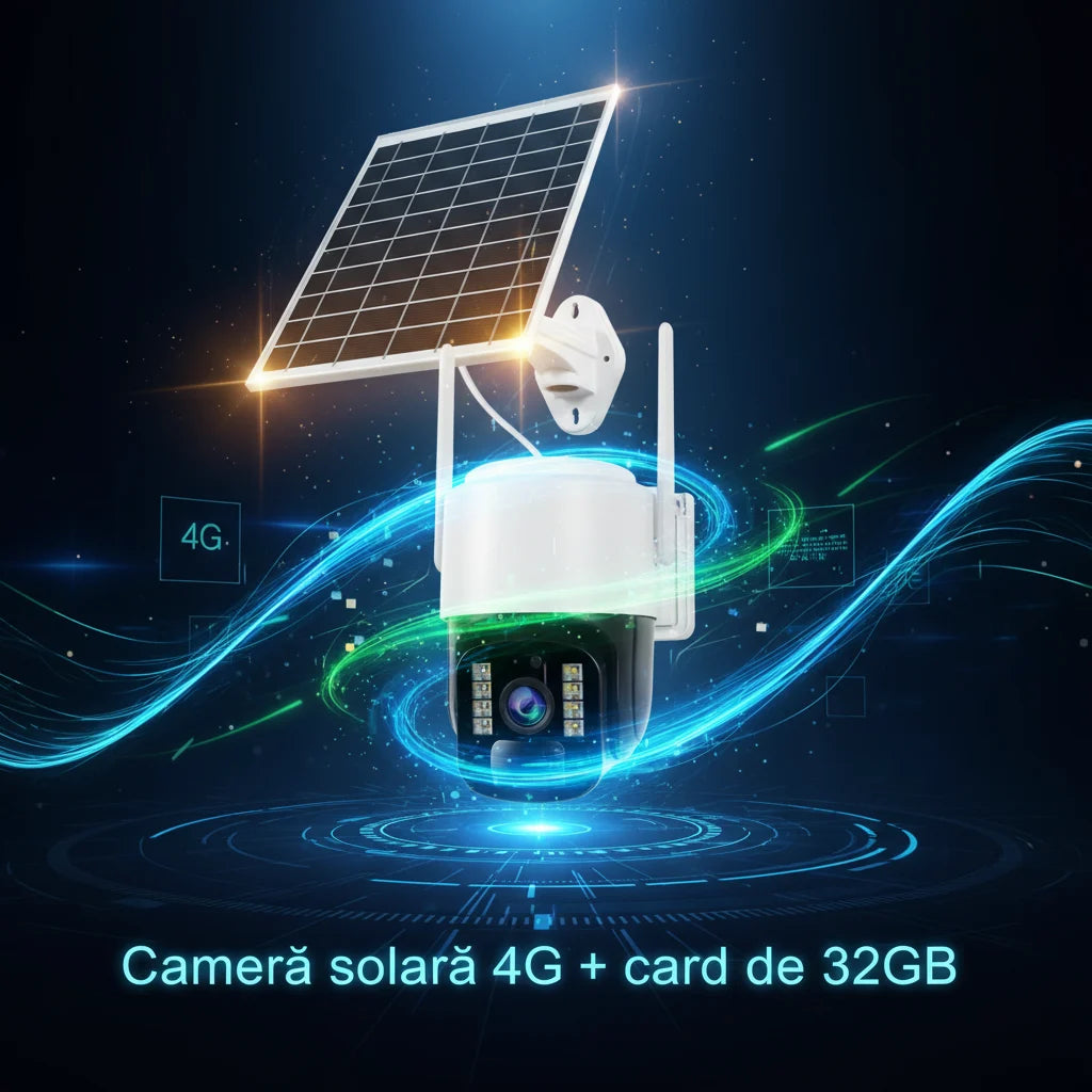 Cameră Supraveghere Solară INNOVA 4G TS1 - 3MP, PTZ 355°, Night Vision Color, Audio Bidirecțional, Alarmă, O-Kam Pro