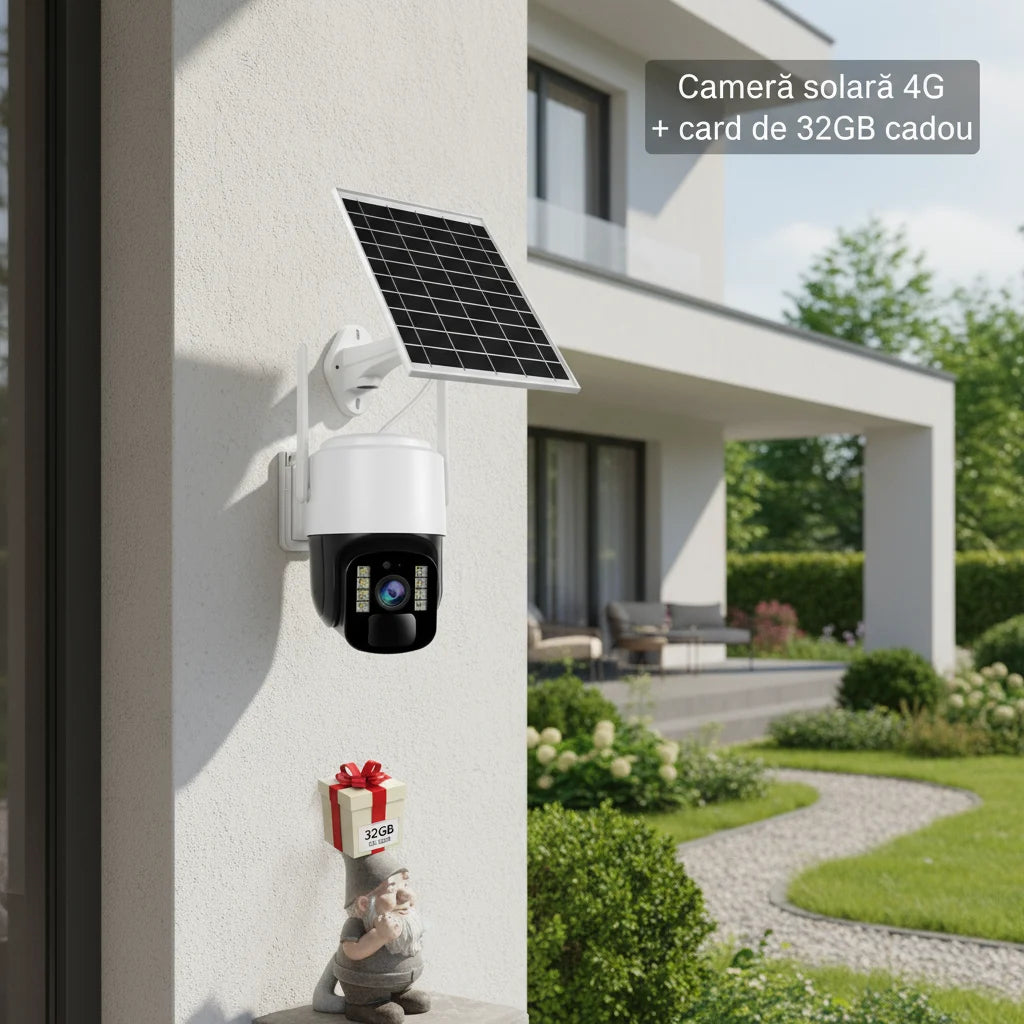Cameră Supraveghere Solară INNOVA 4G TS1 - 3MP, PTZ 355°, Night Vision Color, Audio Bidirecțional, Alarmă, O-Kam Pro