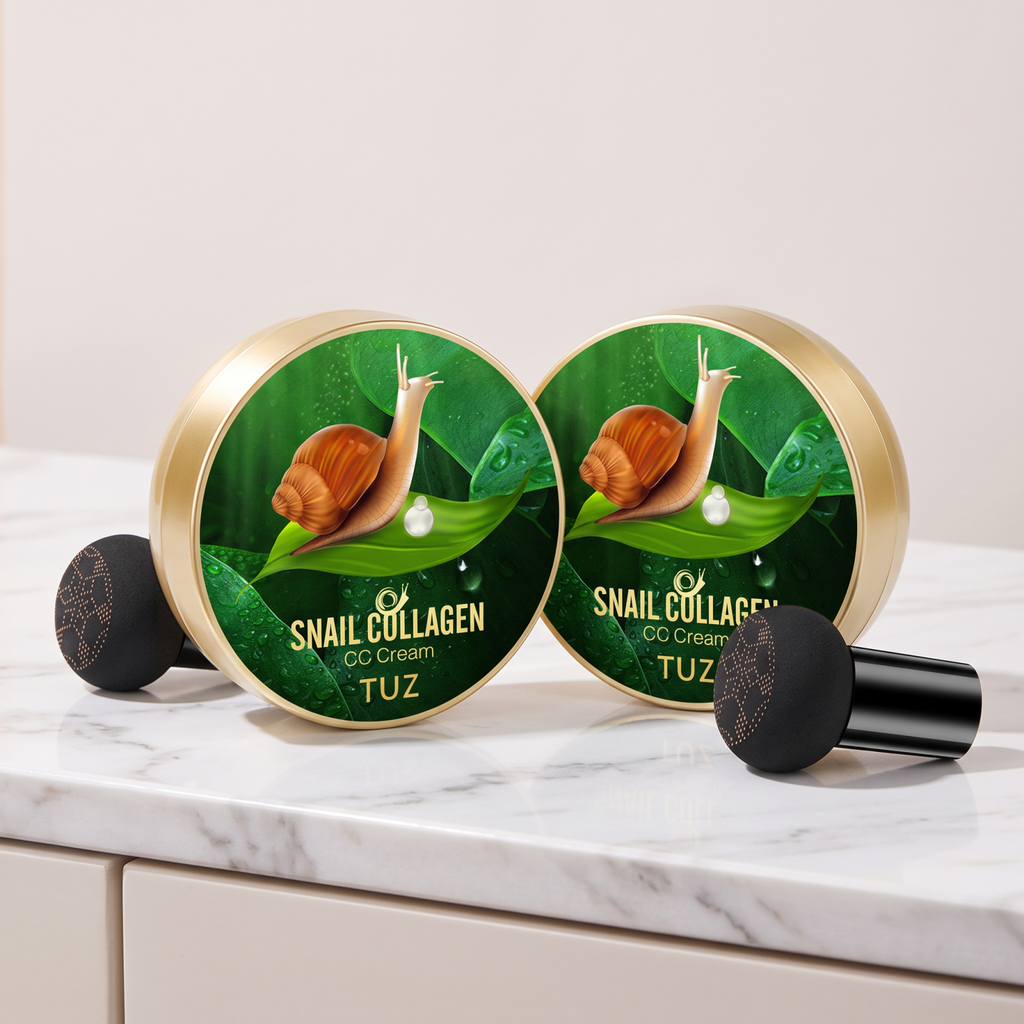 Fond de Ten CC Cream Air Cushion cu Colagen de Melc, Nuanța 02 Natural Skin - 1+1 Cadou, Aplicator Burete