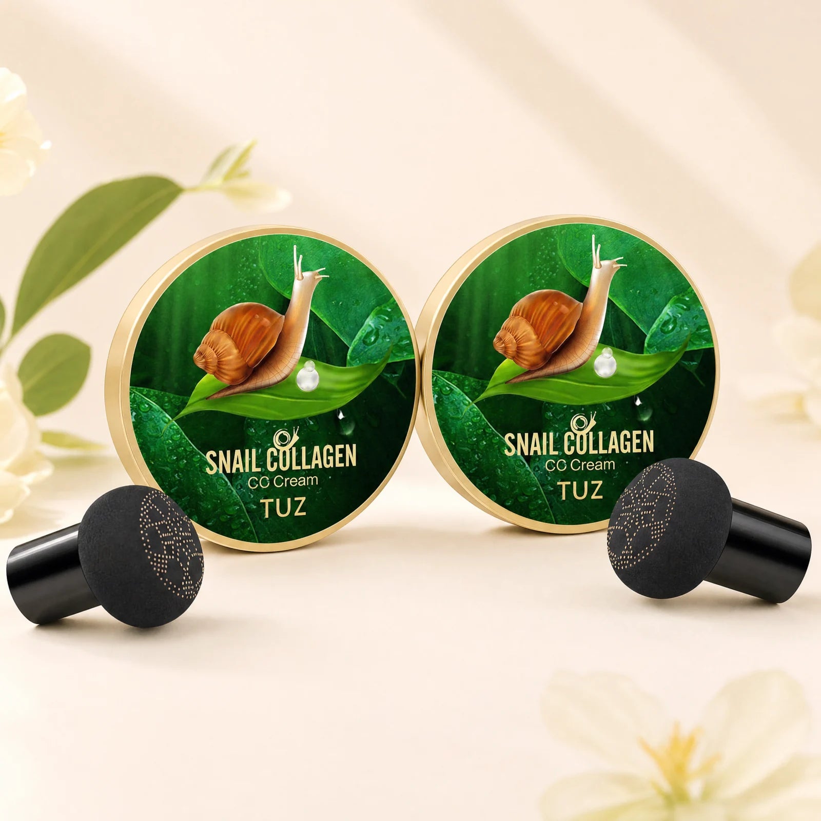 Fond de Ten CC Cream Air Cushion cu Colagen de Melc, Nuanța 02 Natural Skin - 1+1 Cadou, Aplicator Burete