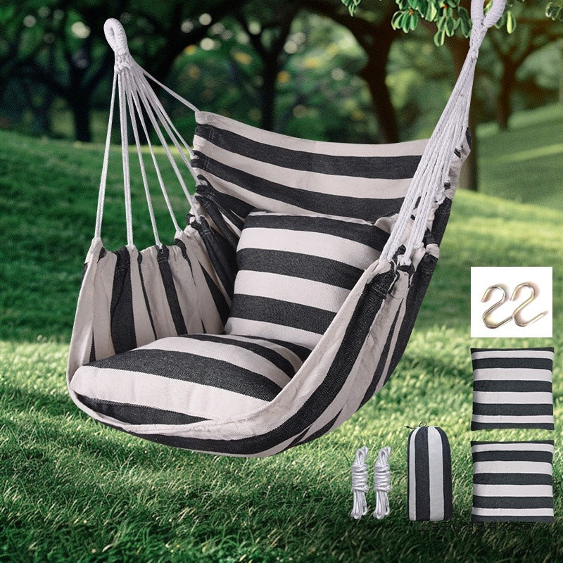Premium Hanging Chair Hammock with 2 Pillows, Carry Bag, 2 Metal Hooks and Rope Included, 100x130 cm