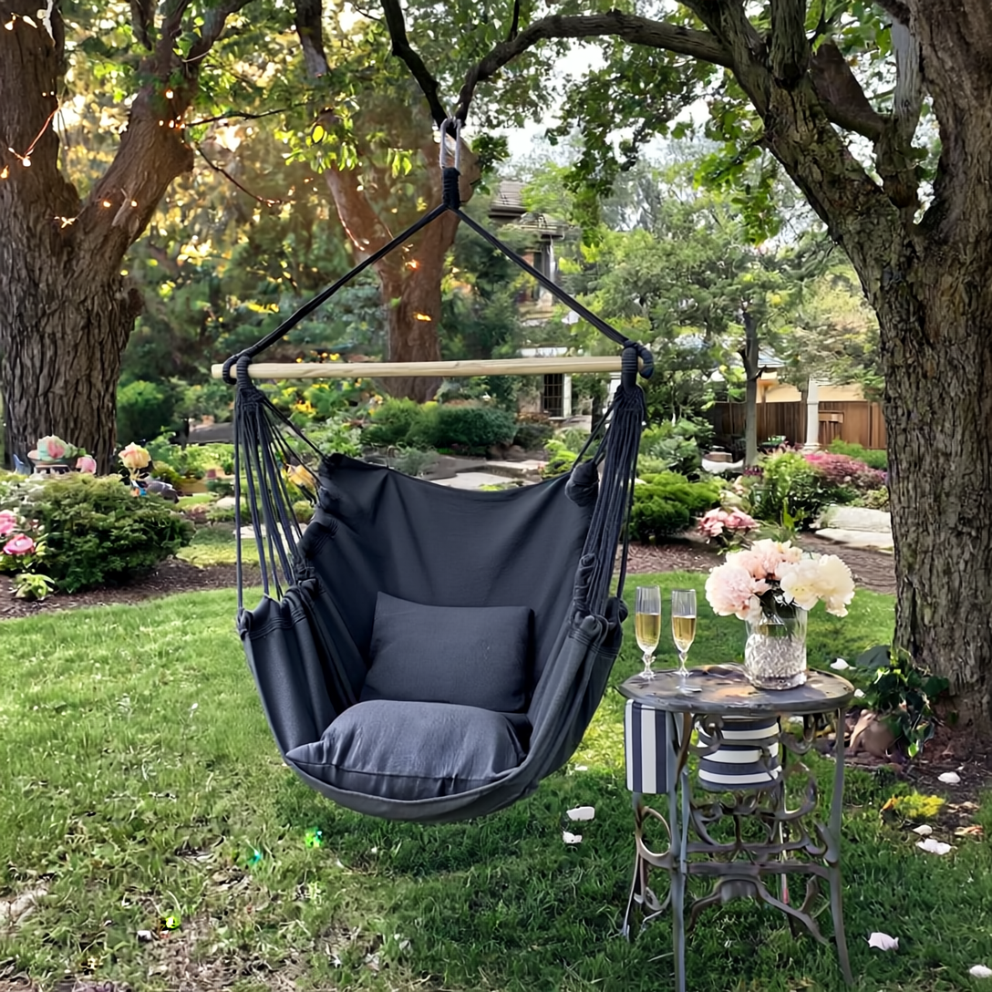 Premium Hanging Chair Hammock with 2 Pillows, Carry Bag, 2 Metal Hooks and Rope Included, 100x130 cm