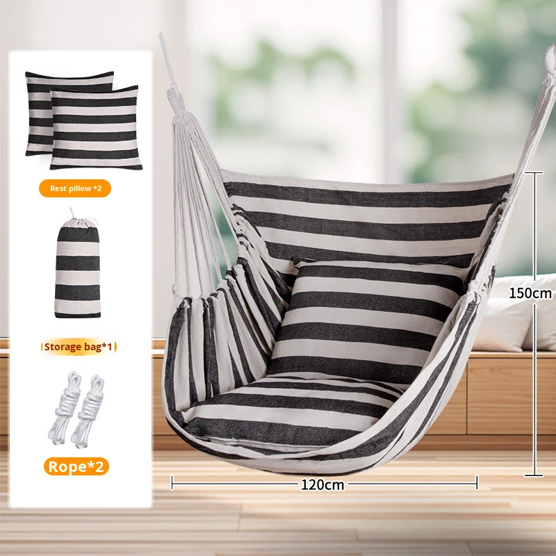 Premium Hanging Chair Hammock with 2 Pillows, Carry Bag, 2 Metal Hooks and Rope Included, 100x130 cm