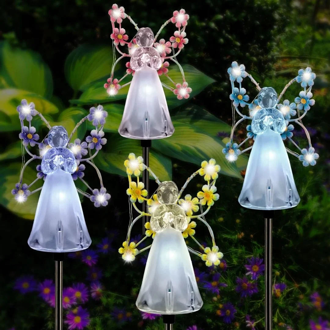 Lămpi Solare Decor Îngeraș cu Flori Galbene pentru Grădină - Set 2, 4 sau 8 Bucăți, Lumină Caldă