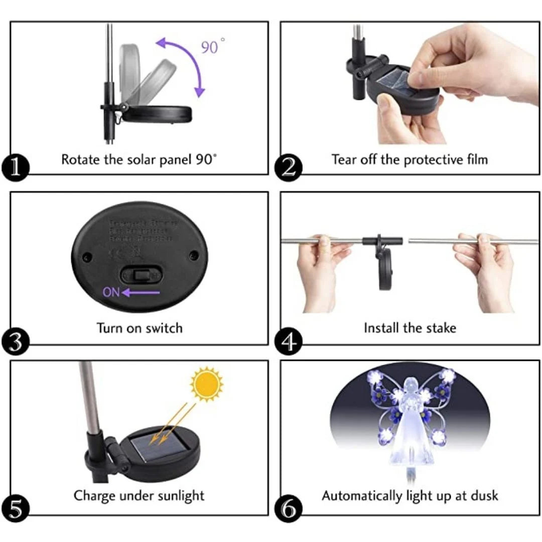 Lămpi Solare Decor Îngeraș cu Flori Galbene pentru Grădină - Set 2, 4 sau 8 Bucăți, Lumină Caldă