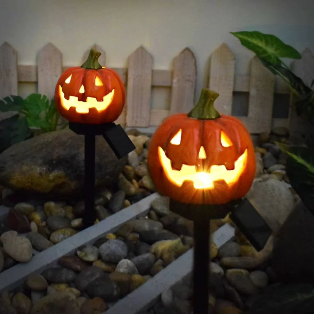 Lămpi Solare Halloween Dovleac pentru Grădină - Set 2 sau 4 Bucăți, Decor Curte și Alei