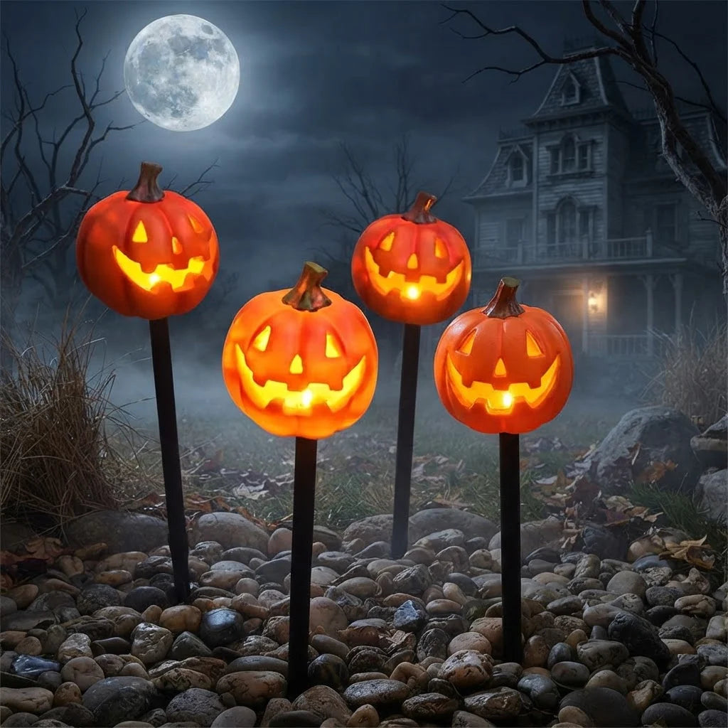 Lămpi Solare Halloween Dovleac pentru Grădină - Set 2 sau 4 Bucăți, Decor Curte și Alei