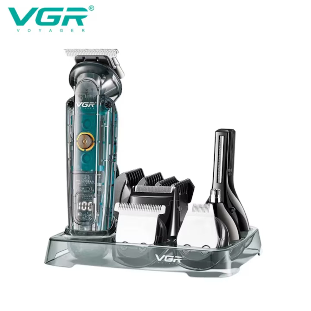 Transparent Electric Shaver, 6 Interchangeable Heads, IPX6 Waterproof, Stainless Steel Blades, LED Display, 1200 mAh Battery, USB-C Charging