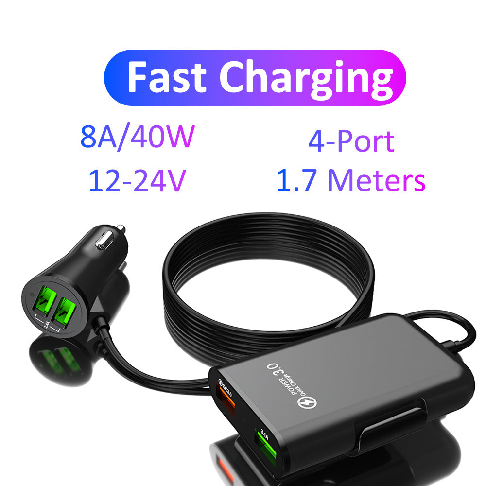 1+1 Car Charger Pack, 4-in-1, 12V/32V USB QC3.0, 40W, 1.7m cable