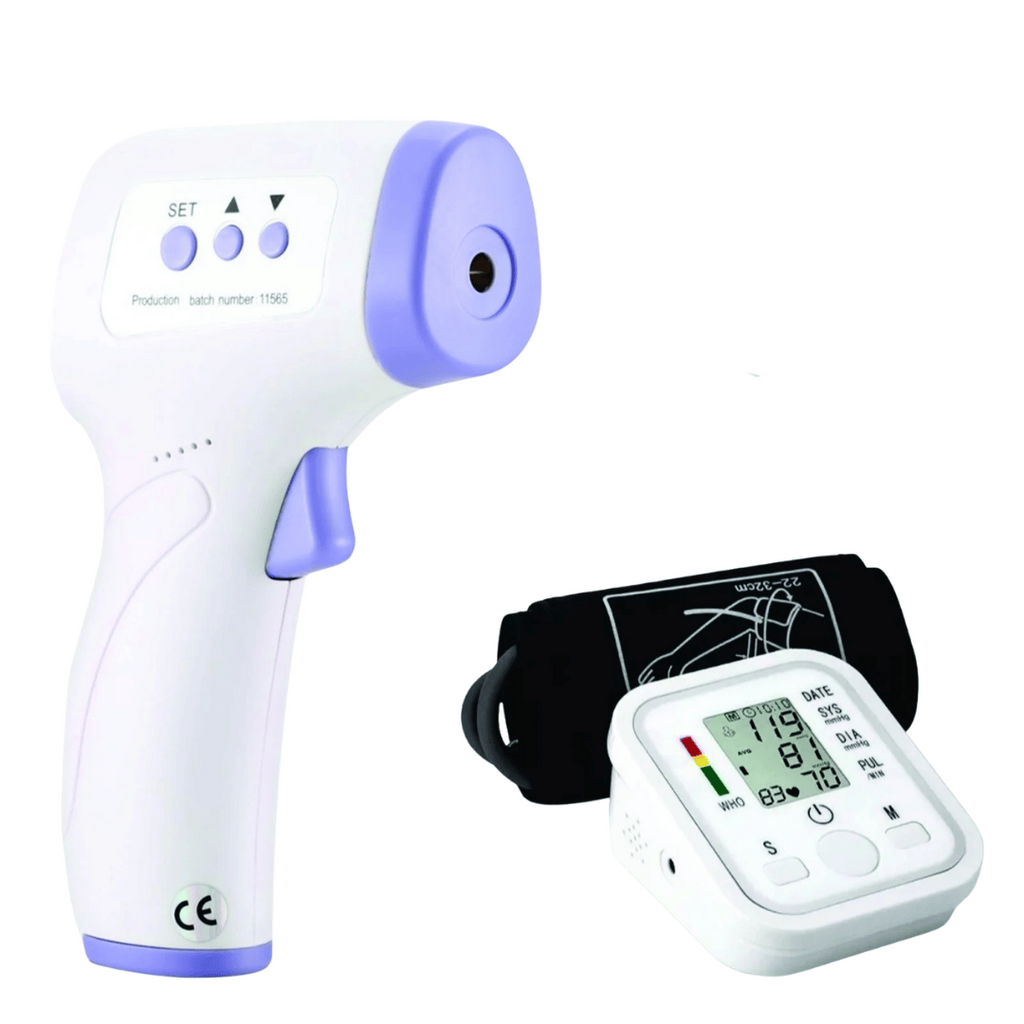 Home Health Pack: Digital Blood Pressure Monitor and Non-Contact Infrared Thermometer