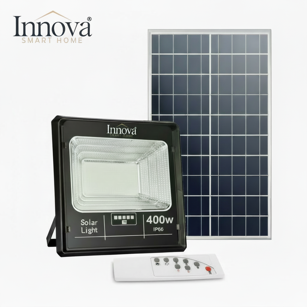 Proiector LED INNOVA 400W cu panou solar și telecomandă, IP66 + Cadou Surpriză