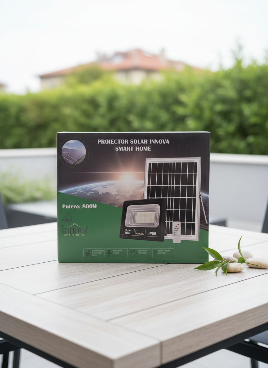 Proiector LED INNOVA 800 W cu Panou Solar și telecomandă, IP66 + Cadou Surpriză