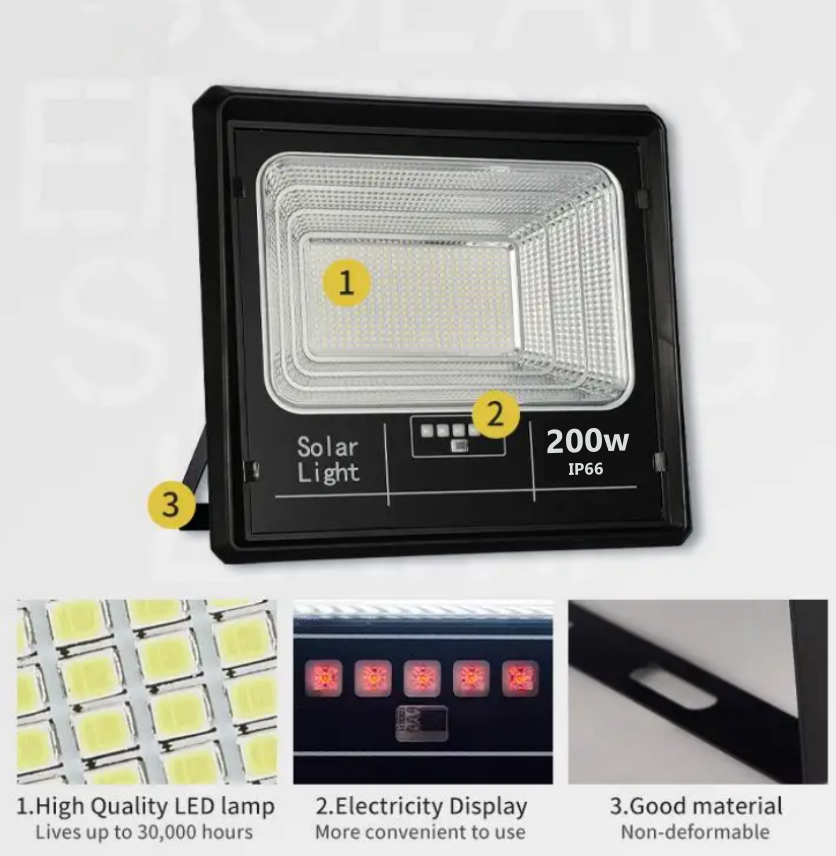 INNOVA Proiector LED 200W cu Panou Solar și telecomandă, IP66 + Cadou surpriză