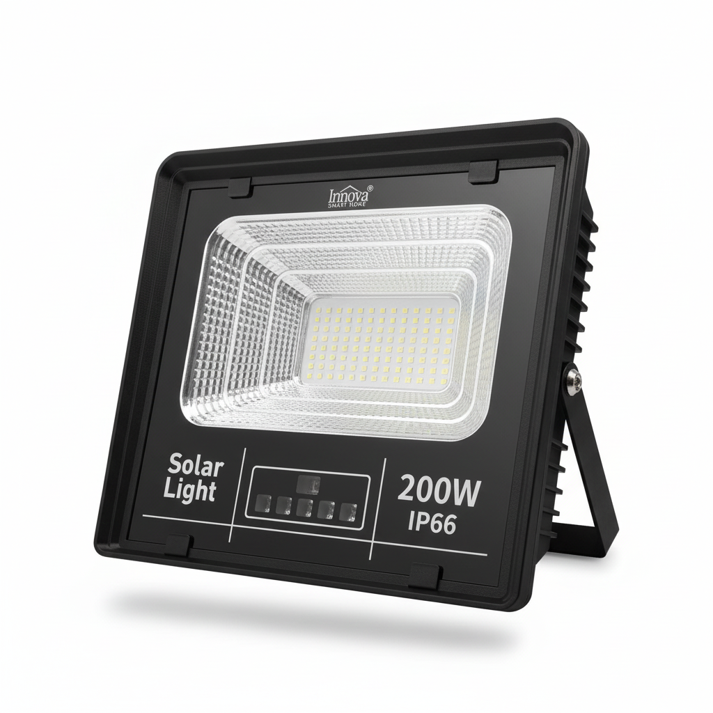 Set 4 x Proiector LED INNOVA 200W cu panou solar și telecomandă, IP66 + Cadou Surpriză