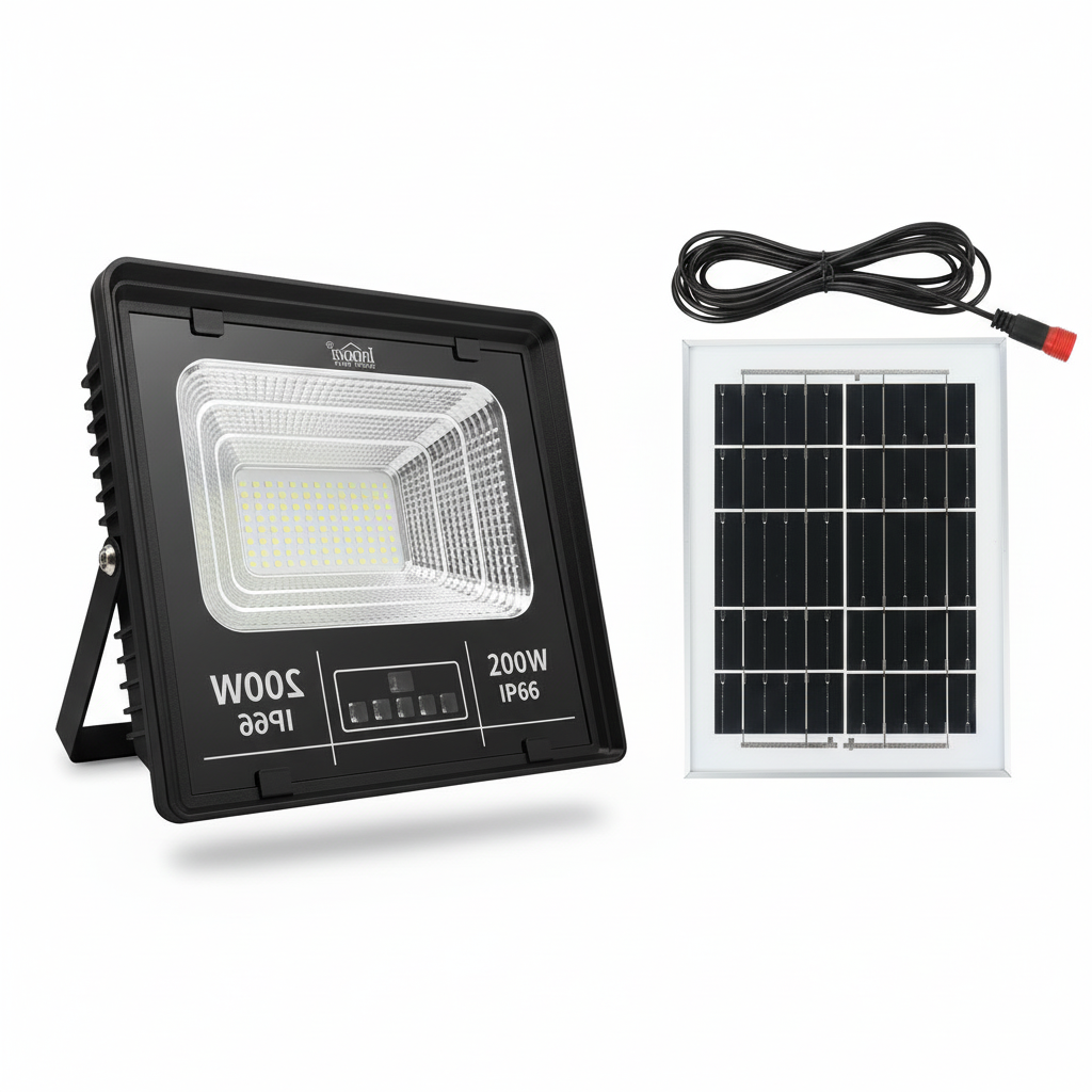 Set 4 x Proiector LED INNOVA 200W cu panou solar și telecomandă, IP66 + Cadou Surpriză