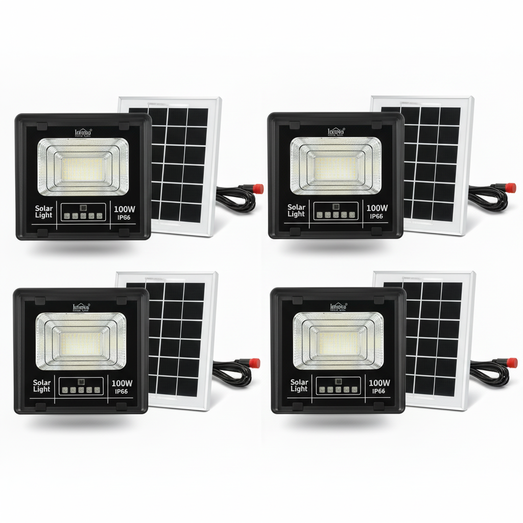 Set 4 x Proiector Solar Innova 100W, IP66, Indicator Baterie, Telecomandă, 6500k, 3 Ani Garanție