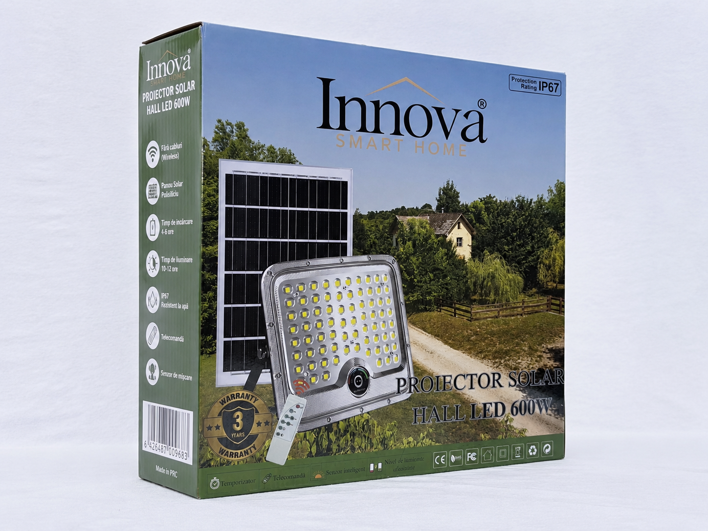 600W Innova Smart Home Hall LED Solar Projector, IP67, 35x35 cm Solar Panel and Remote Control