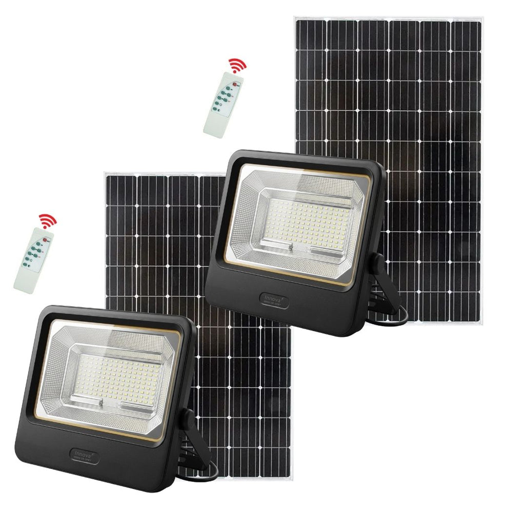 Set 2 Proiectoare Solare LED 800W Innova Smart Home Cyborg, IP67, Panouri Solare 35x35 cm și Telecomenzi