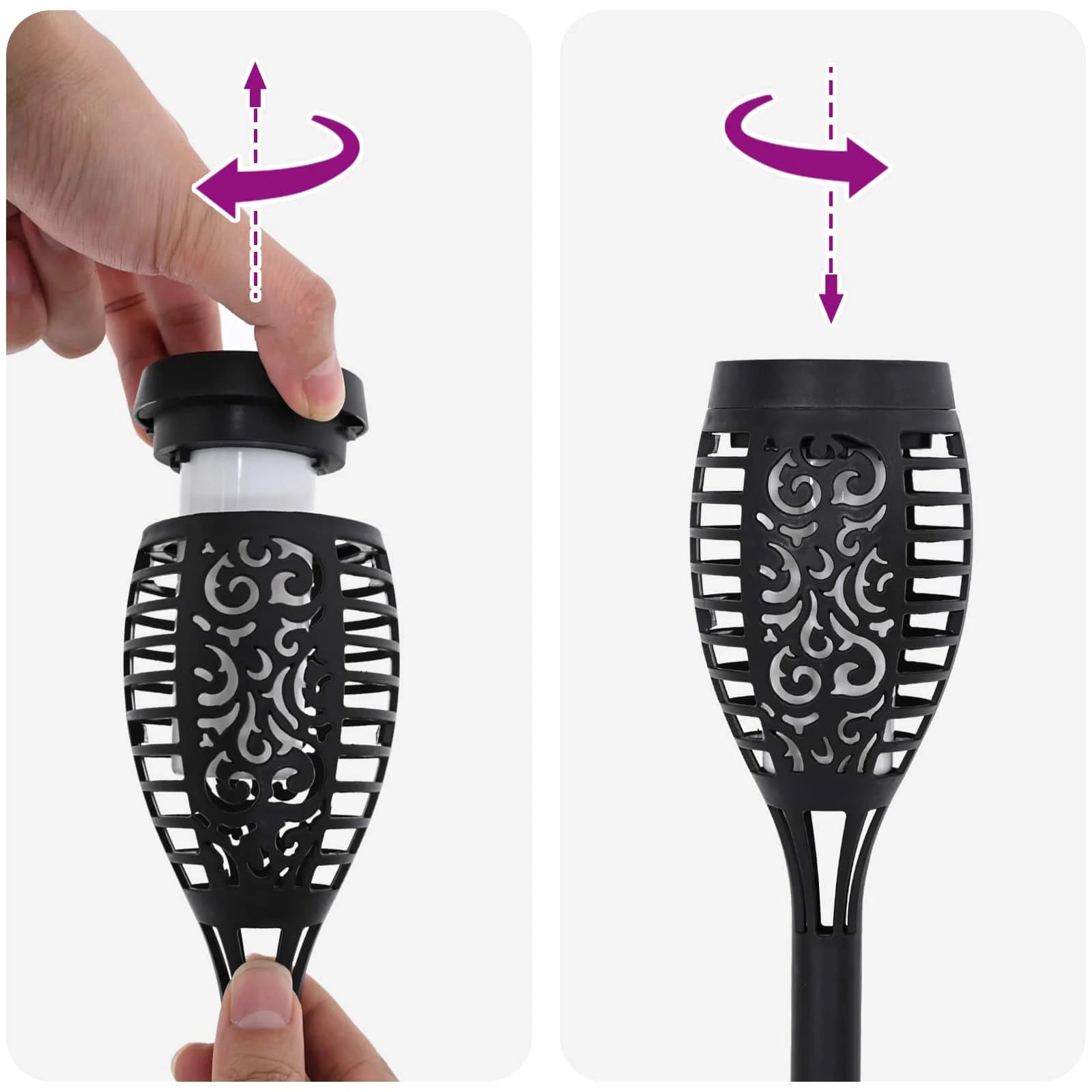 Set 10 Lampi Solare Tip Torta pentru Gradina, Efect Flacara de Foc, 47,5 cm, Negre