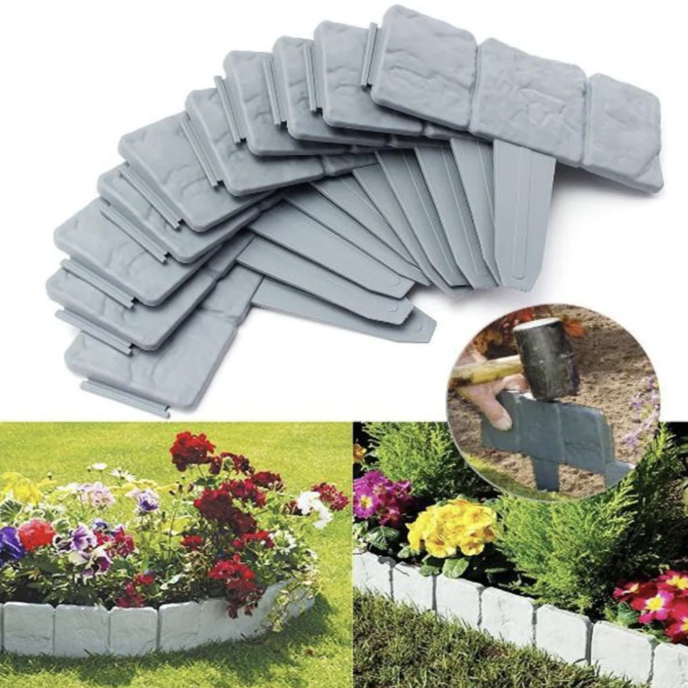 Set 10 x Gard Decorativ cu Aspect de Piatră Pentru Gazon sau Flori