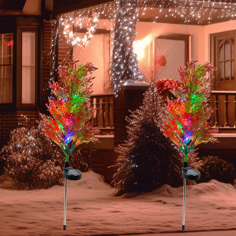 Set of 4 Decorative Solar Thuja Trees with 10 Multicolor LEDs, 70 Branches, 80 cm Height, Automatic Solar Powered Lighting